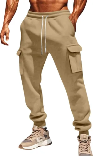Men's Overalls Elastic Waist Drawstring Multi Pocket Casual Pants Hiking Pants Cotton Twill Sport Pant