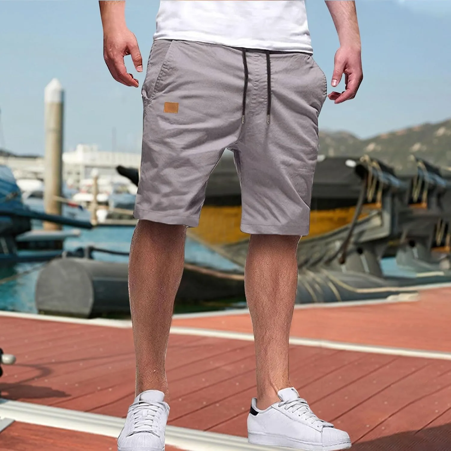 Mens Shorts Quick Dry Drawstring Exercise Elastic Waist Relaxed Shorts with Pockets