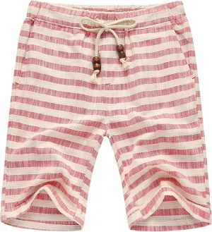 Men's Summer Casual Linen Drawstring Striped Beach Shorts Men Lounge Short Sleep Shorts Pajama Bottoms