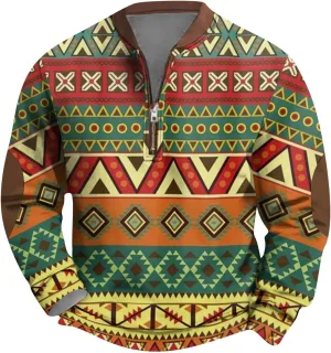Mens Sweatshirts Clothing Prints V-Neck Graphic Vintage Casual Fashion Long Sleeve Fleece Quarter Zip Pullover