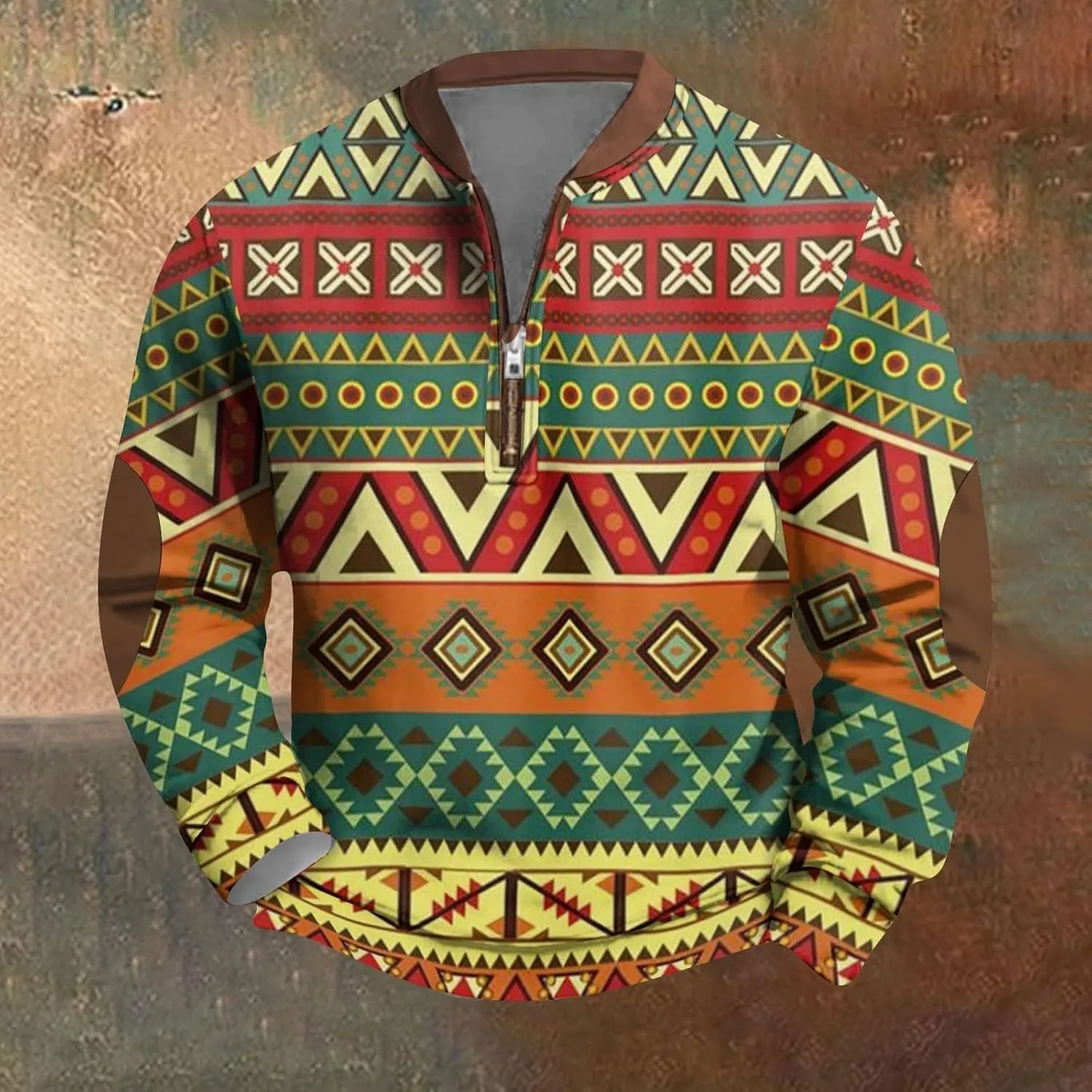 Mens Sweatshirts Clothing Prints V-Neck Graphic Vintage Casual Fashion Long Sleeve Fleece Quarter Zip Pullover