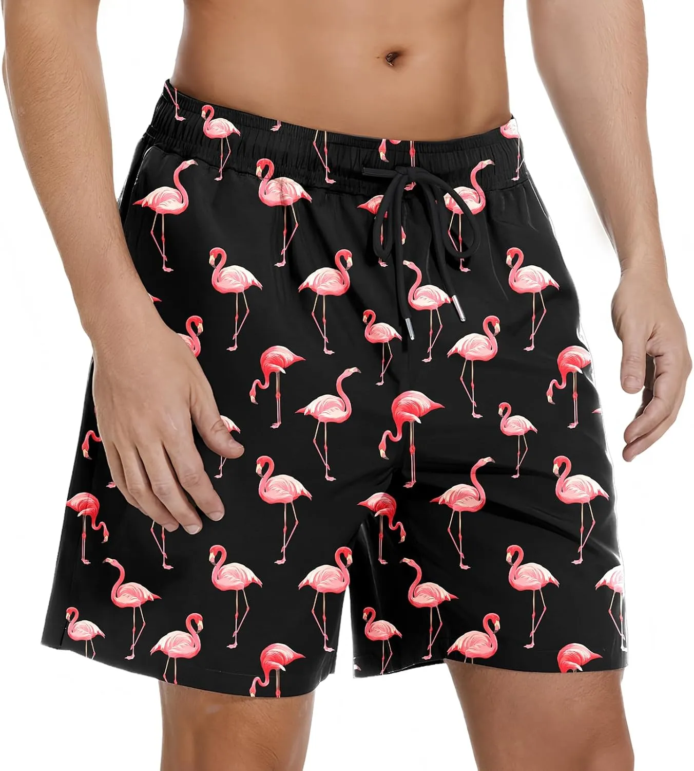 Mens Swim Trunks with Compression Liner Bathing Suits Quick Dry Beach Board Shorts with Zipper Pockets