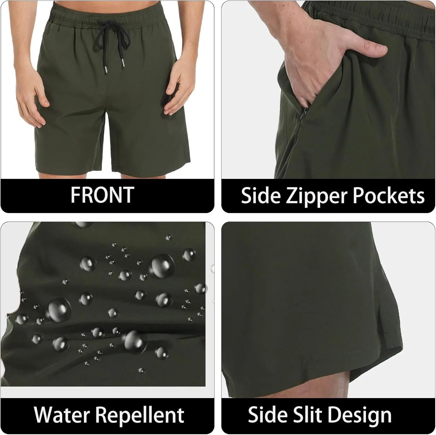 Mens Swim Trunks with Compression Liner Bathing Suits Quick Dry Beach Board Shorts with Zipper Pockets