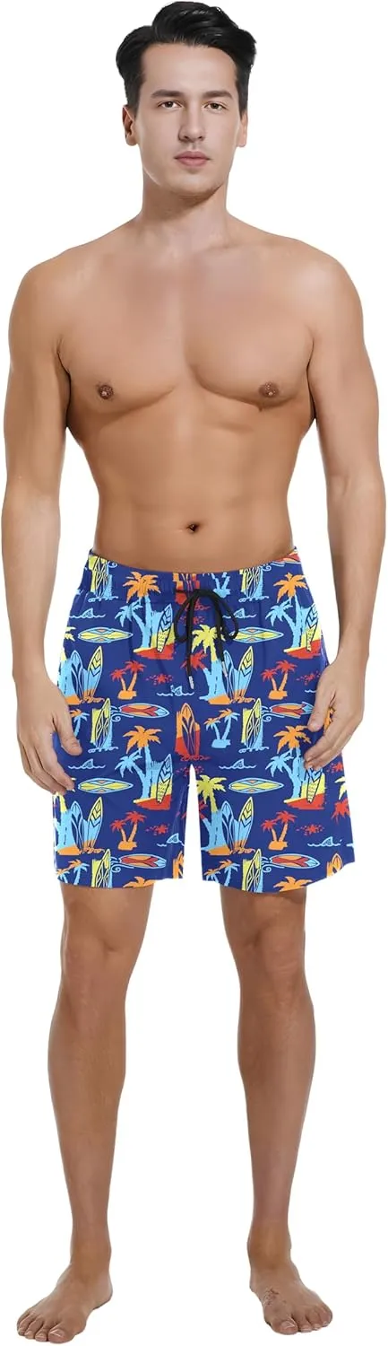 Mens Swim Trunks with Compression Liner Bathing Suits Quick Dry Beach Board Shorts with Zipper Pockets
