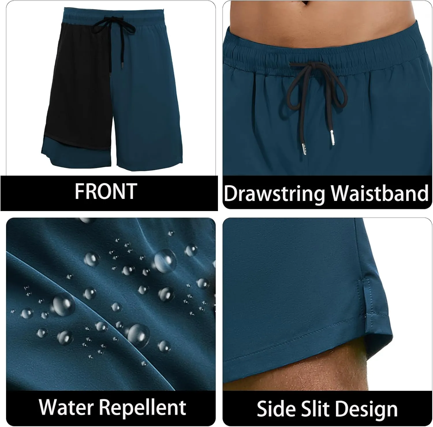 Mens Swim Trunks with Compression Liner Bathing Suits Quick Dry Beach Board Shorts with Zipper Pockets