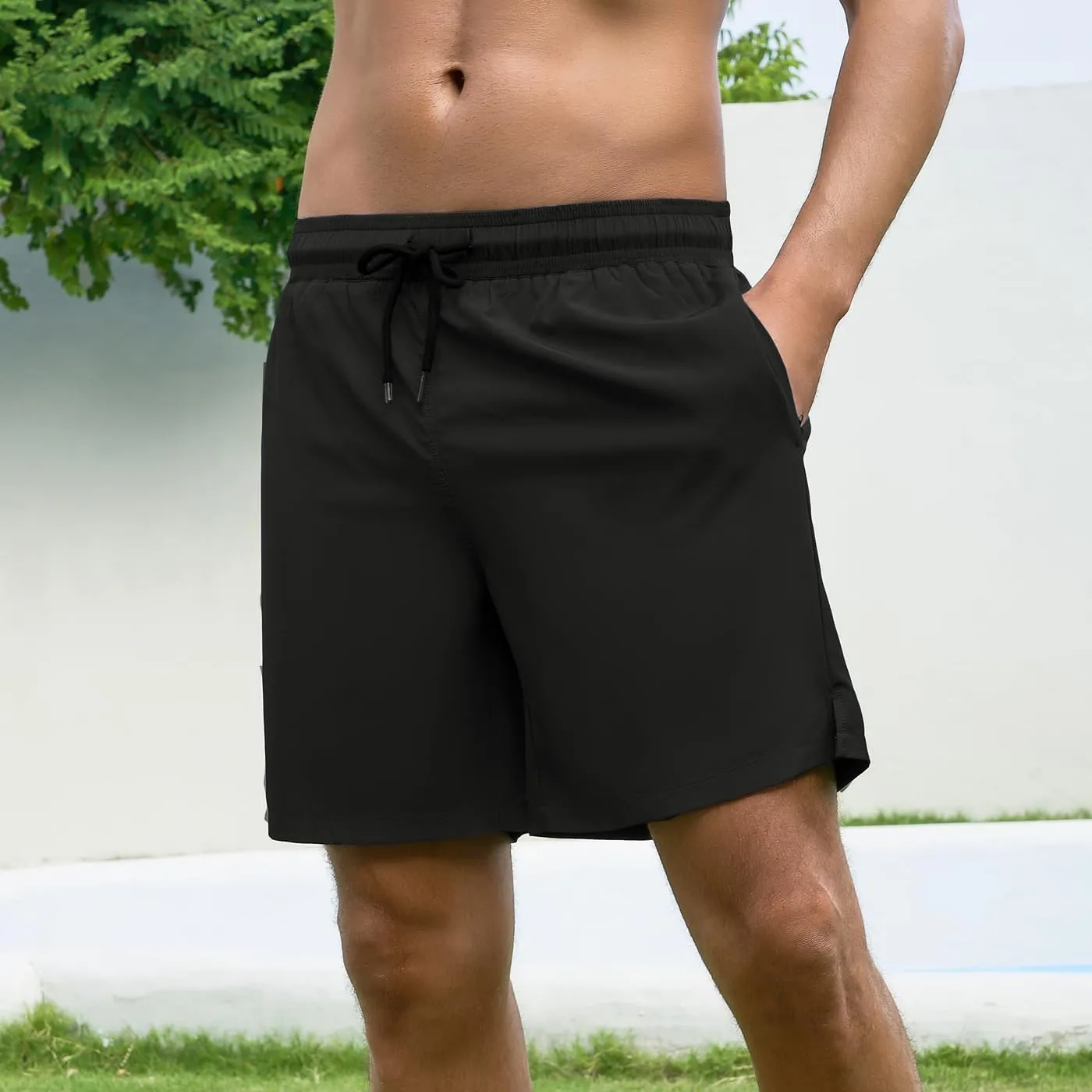 Mens Swim Trunks with Compression Liner Bathing Suits Quick Dry Beach Board Shorts with Zipper Pockets