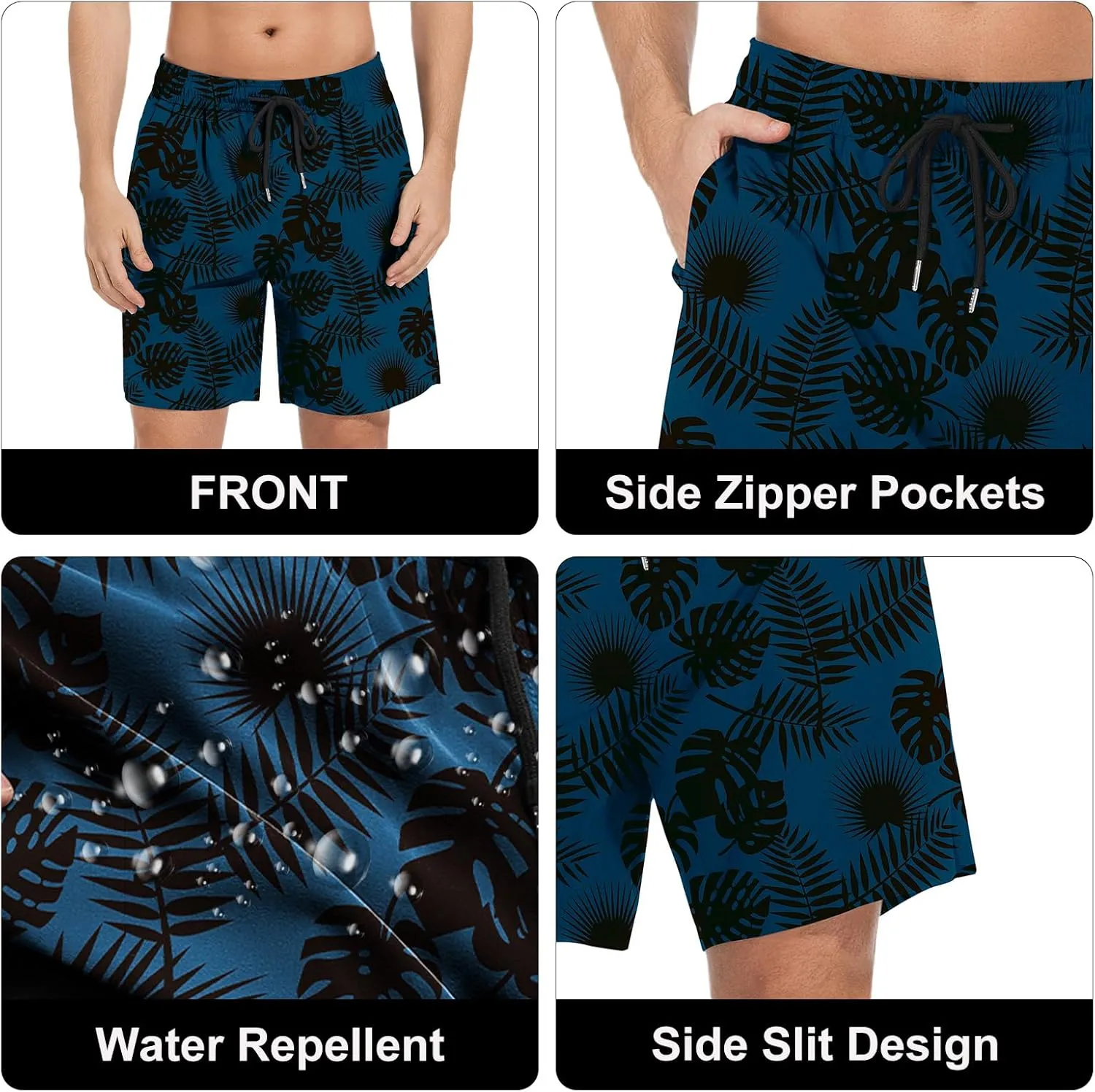 Mens Swim Trunks with Compression Liner Bathing Suits Quick Dry Beach Board Shorts with Zipper Pockets
