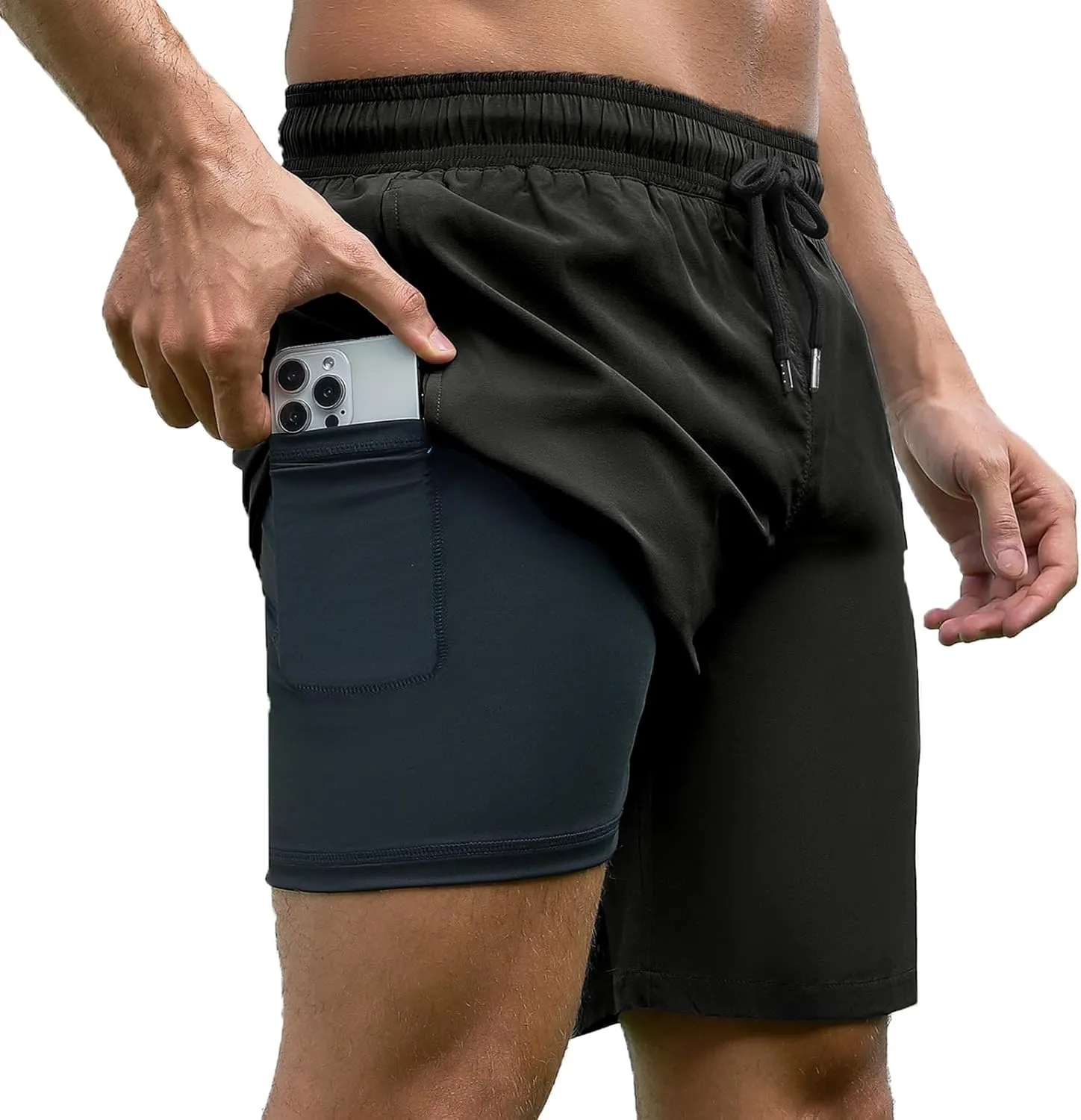 Mens Swim Trunks with Compression Liner Bathing Suits Quick Dry Beach Board Shorts with Zipper Pockets