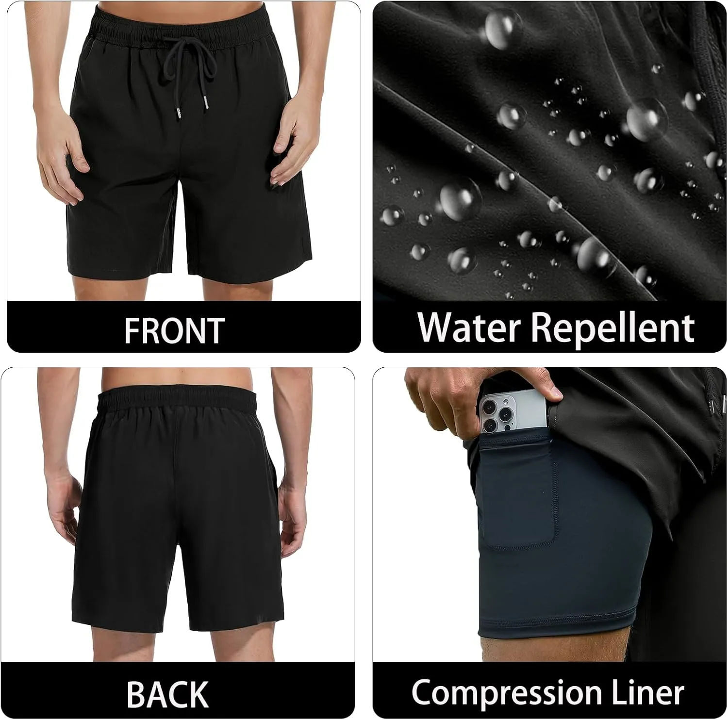 Mens Swim Trunks with Compression Liner Bathing Suits Quick Dry Beach Board Shorts with Zipper Pockets