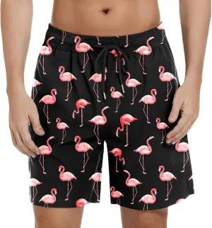 Mens Swim Trunks with Compression Liner Bathing Suits Quick Dry Beach Board Shorts with Zipper Pockets