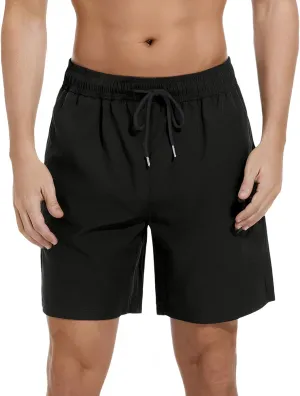 Mens Swim Trunks with Compression Liner Bathing Suits Quick Dry Beach Board Shorts with Zipper Pockets