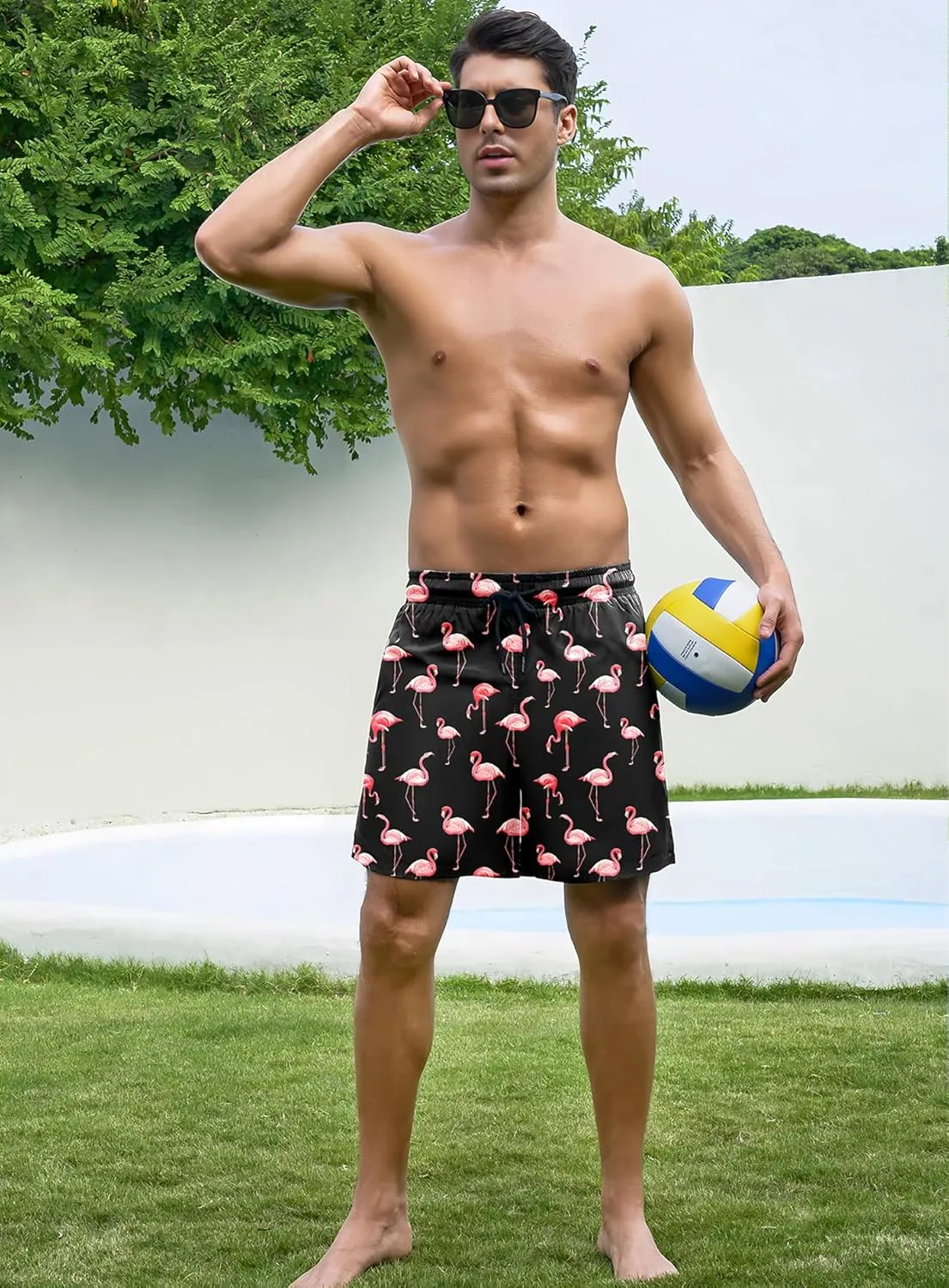 Mens Swim Trunks with Compression Liner Bathing Suits Quick Dry Beach Board Shorts with Zipper Pockets