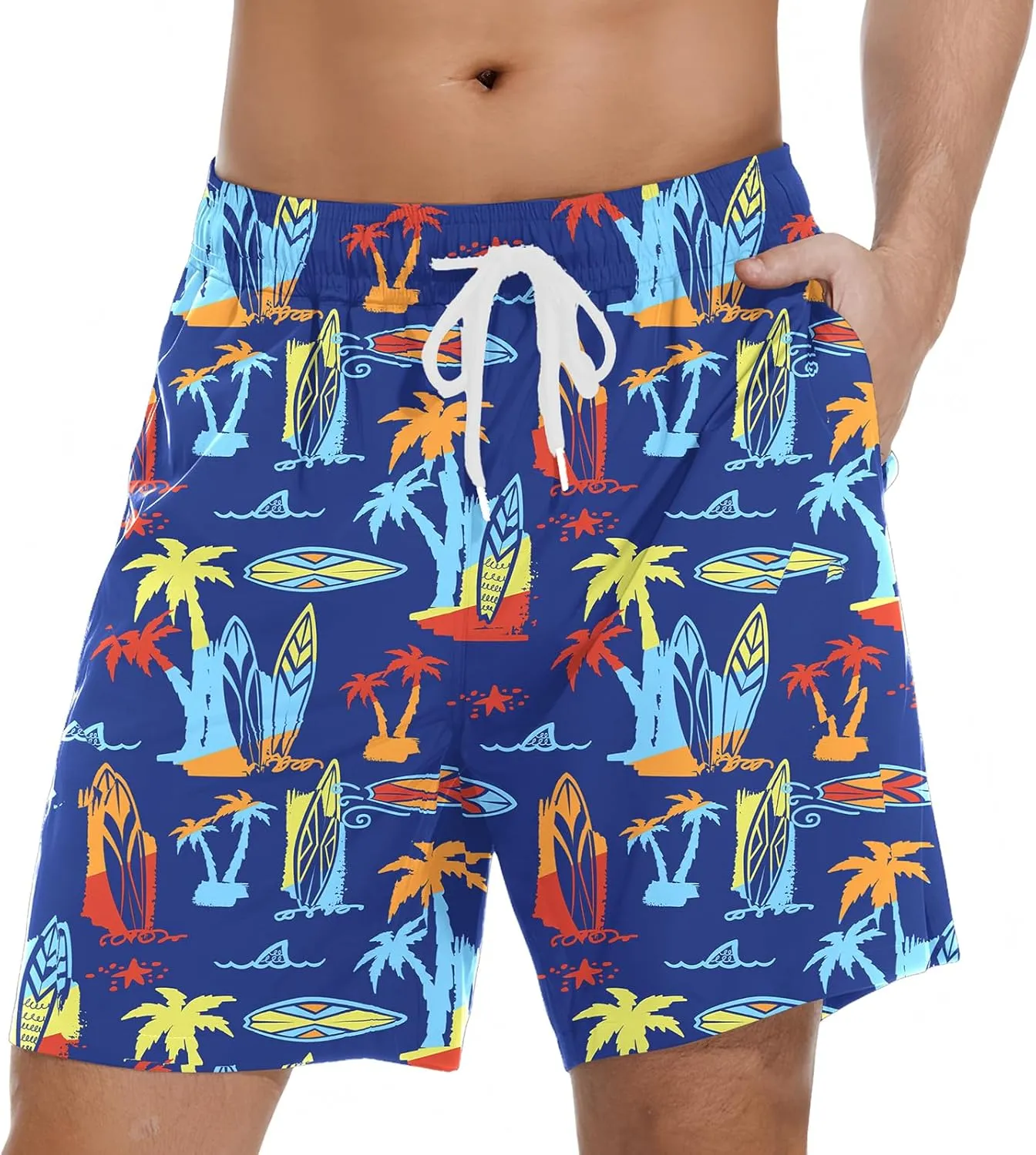 Mens Swim Trunks with Compression Liner Bathing Suits Quick Dry Beach Board Shorts with Zipper Pockets