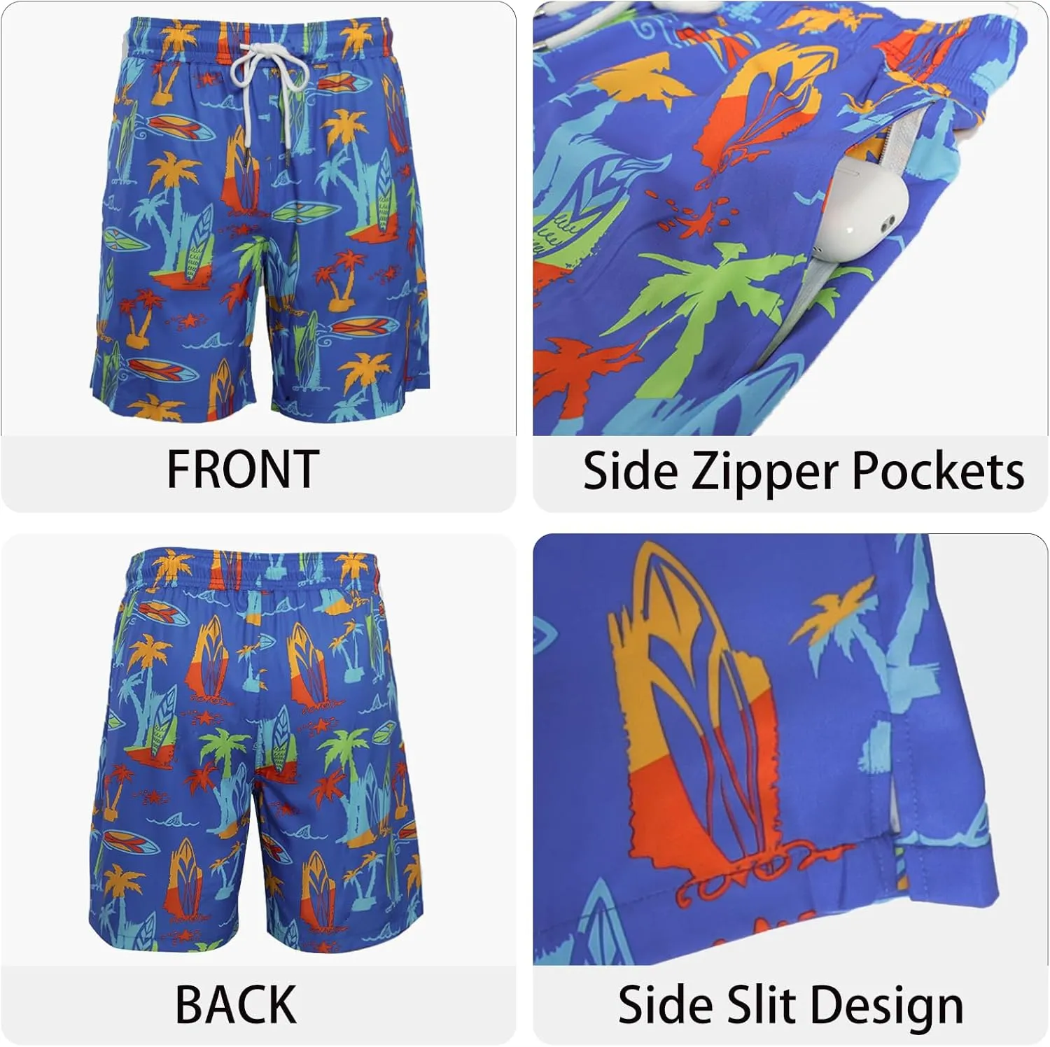 Mens Swim Trunks with Compression Liner Bathing Suits Quick Dry Beach Board Shorts with Zipper Pockets