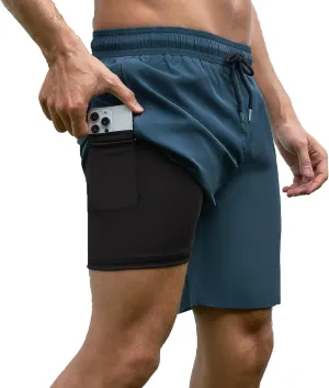 Mens Swim Trunks with Compression Liner Bathing Suits Quick Dry Beach Board Shorts with Zipper Pockets