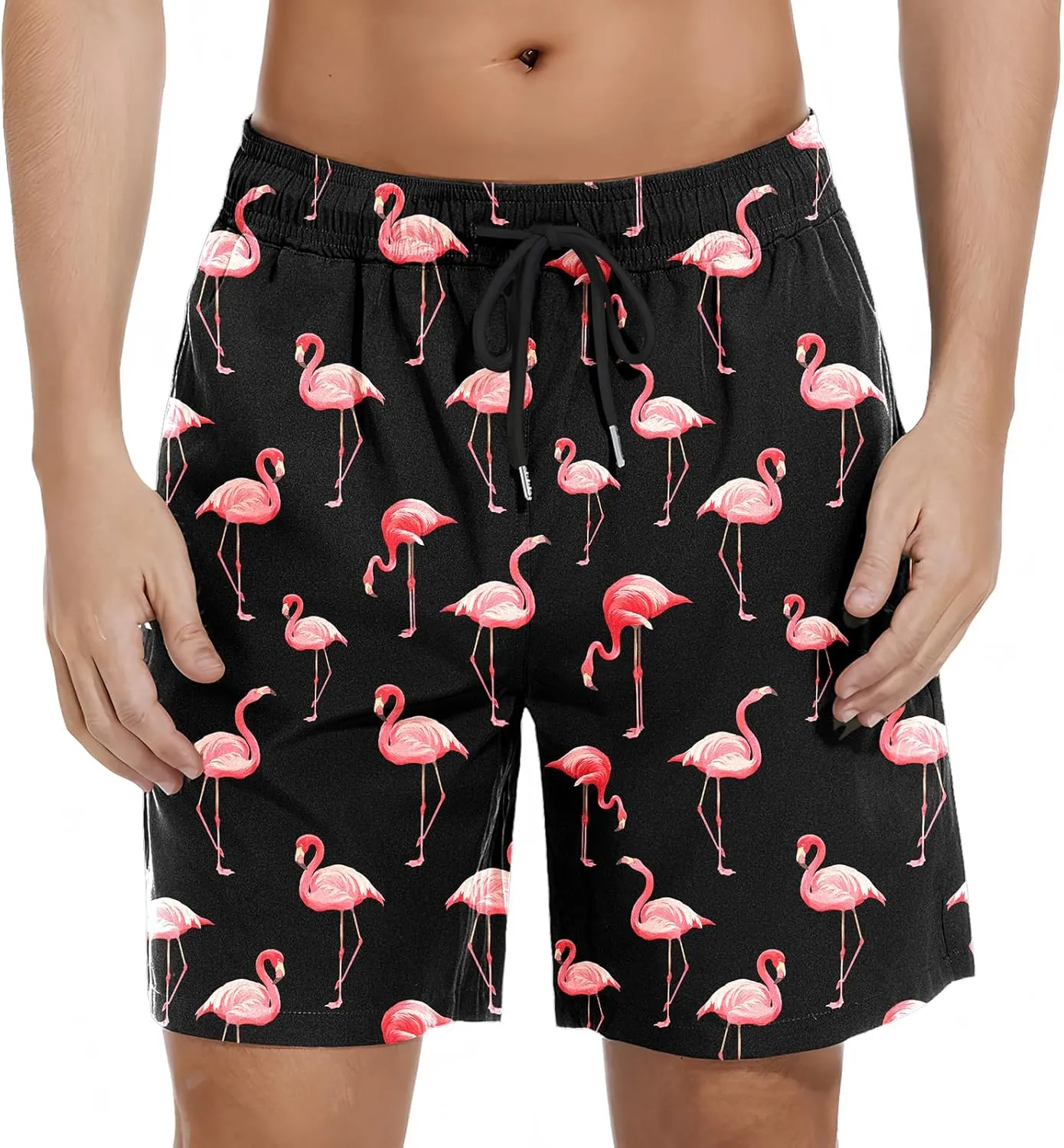 Mens Swim Trunks with Compression Liner Bathing Suits Quick Dry Beach Board Shorts with Zipper Pockets