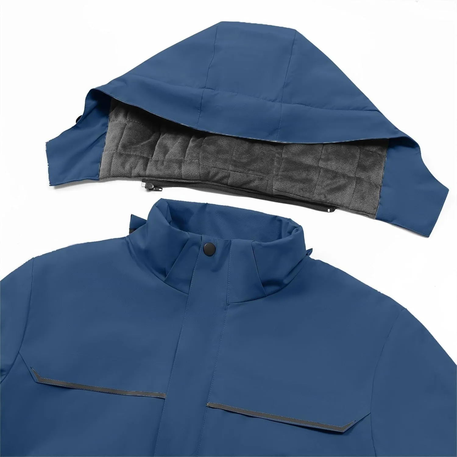 Men's Waterproof Rain Jacket with Detachable Hood Casual Zip Up Lightweight Raincoat Outdoor Softshell Windbreaker