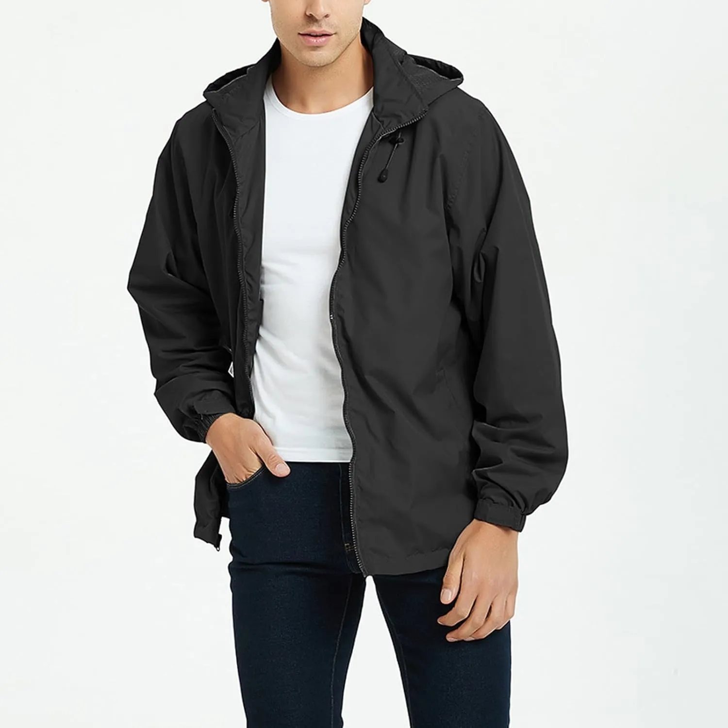 Mens Waterproof Travel Jackets Lightweight Hooded Raincoat with Pockets Running Cycling Hiking Windbreakers for Men