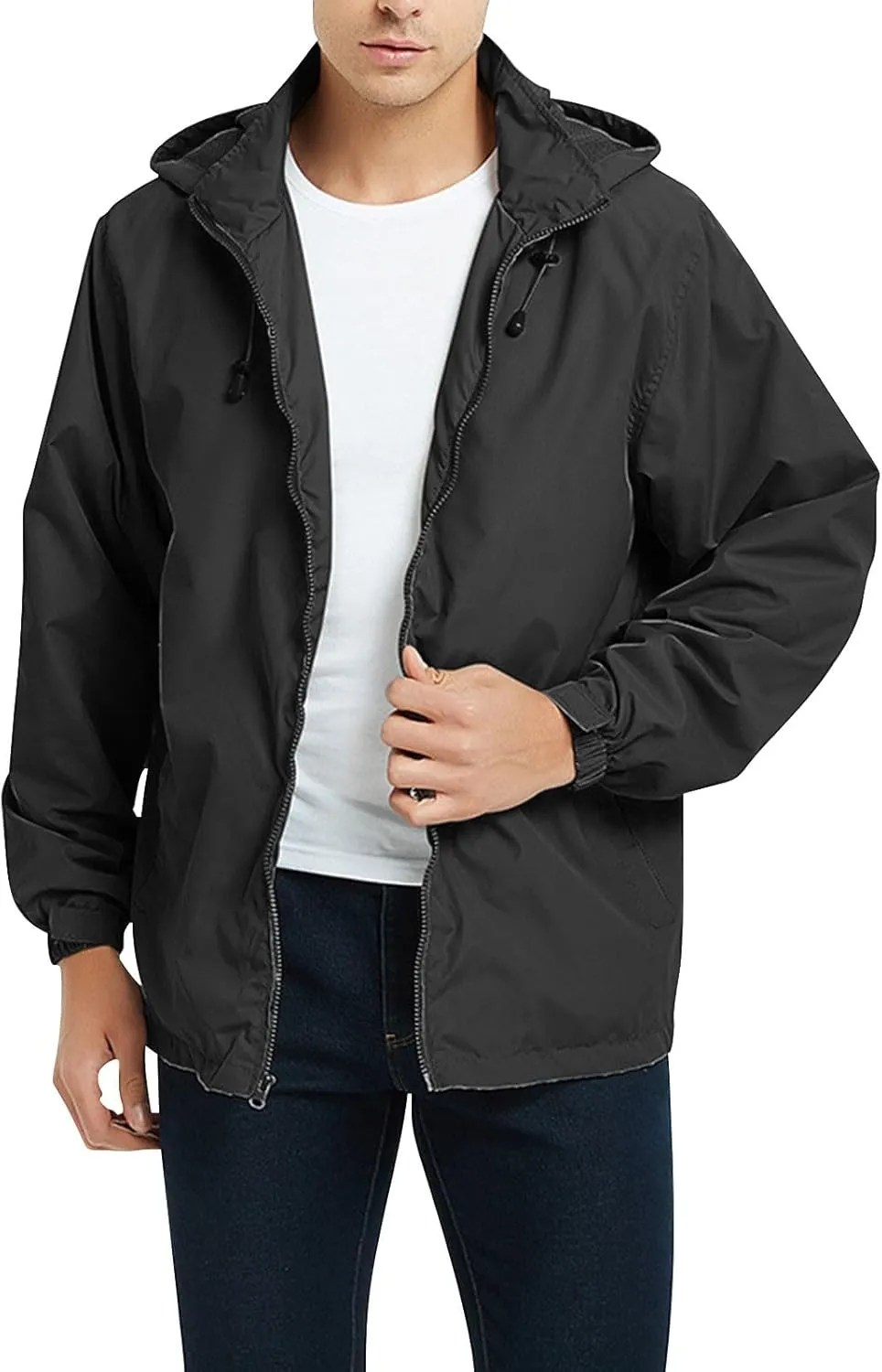 Mens Waterproof Travel Jackets Lightweight Hooded Raincoat with Pockets Running Cycling Hiking Windbreakers for Men