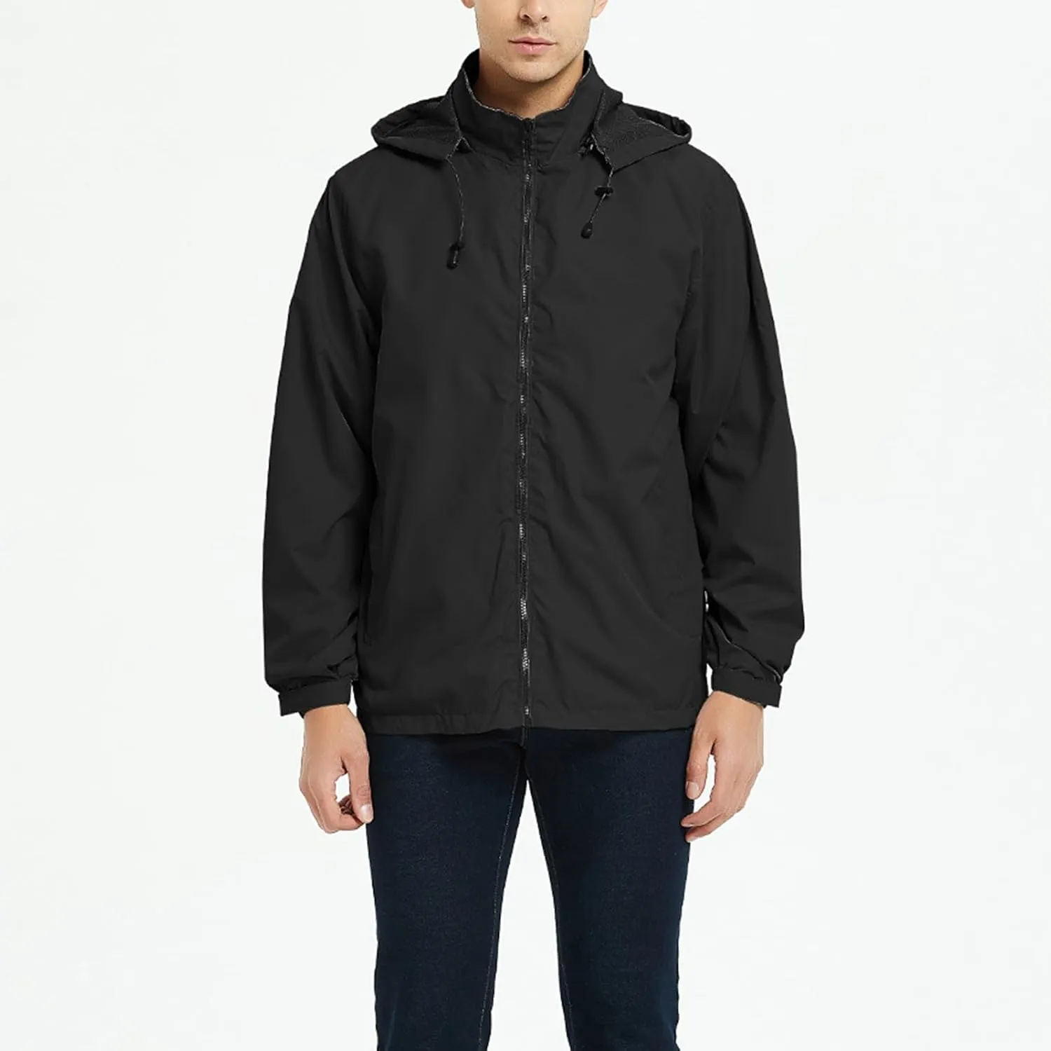 Mens Waterproof Travel Jackets Lightweight Hooded Raincoat with Pockets Running Cycling Hiking Windbreakers for Men