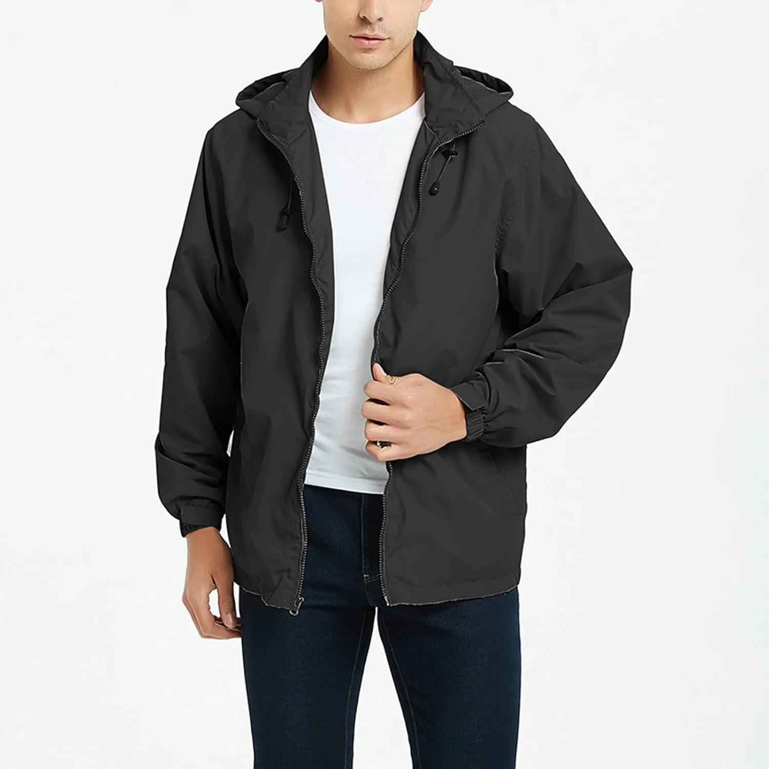 Mens Waterproof Travel Jackets Lightweight Hooded Raincoat with Pockets Running Cycling Hiking Windbreakers for Men
