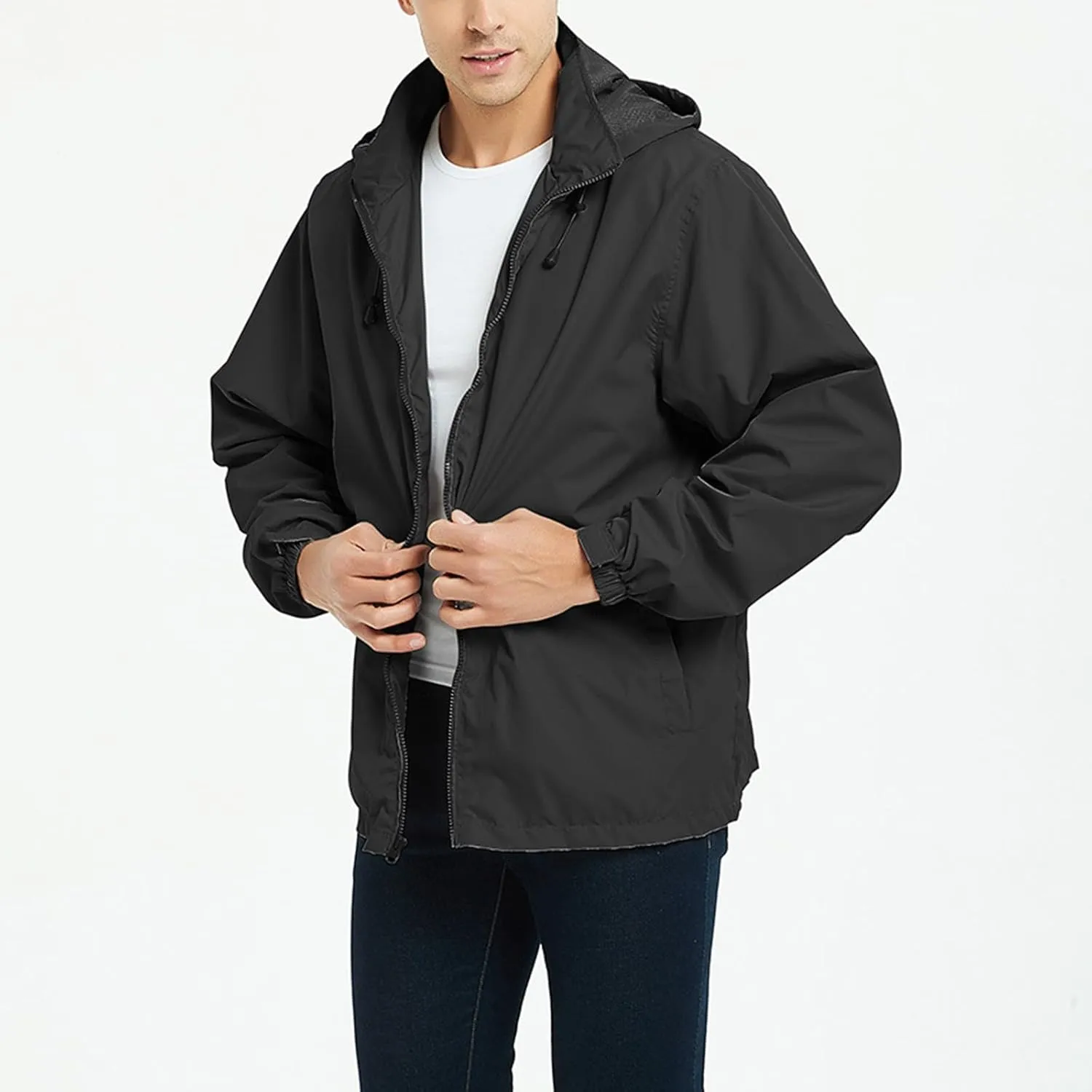 Mens Waterproof Travel Jackets Lightweight Hooded Raincoat with Pockets Running Cycling Hiking Windbreakers for Men