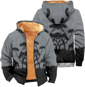 Mens Winter Jacket For Padded Casual Graphic Long Sleeve Fashion Thickened Hoodies Vintage Oversized Coats