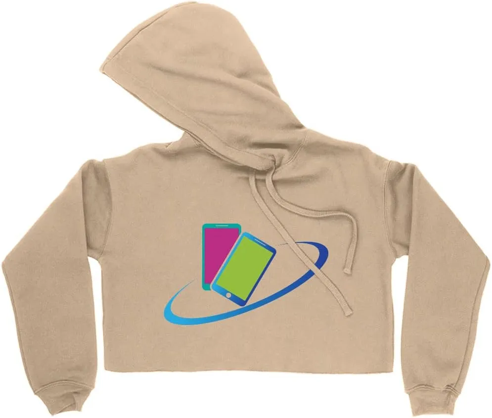 Mobile Device Women's Cropped Fleece Hoodie - Tech Cropped Hoodie for Women - Printed Hooded Sweatshirt