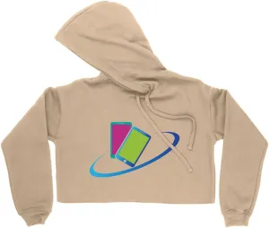 Mobile Device Women's Cropped Fleece Hoodie - Tech Cropped Hoodie for Women - Printed Hooded Sweatshirt