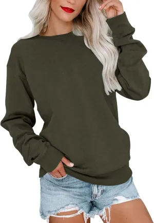 Muyise Sweatshirts for Women Crew Neck Long Sleeve Color Block Fashion Casual Tops Loose Fitting Lightweight Pullover Blouses