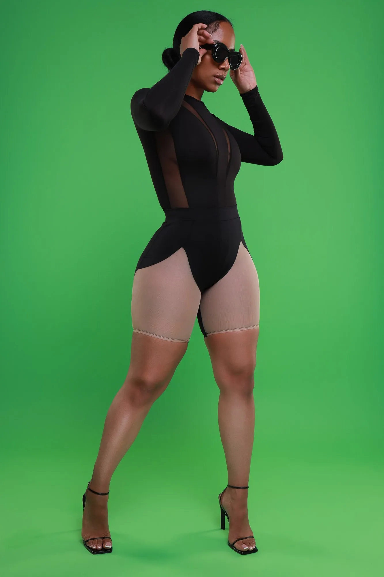 Mystery Asymmetrical Mesh Biker Shorts - Black