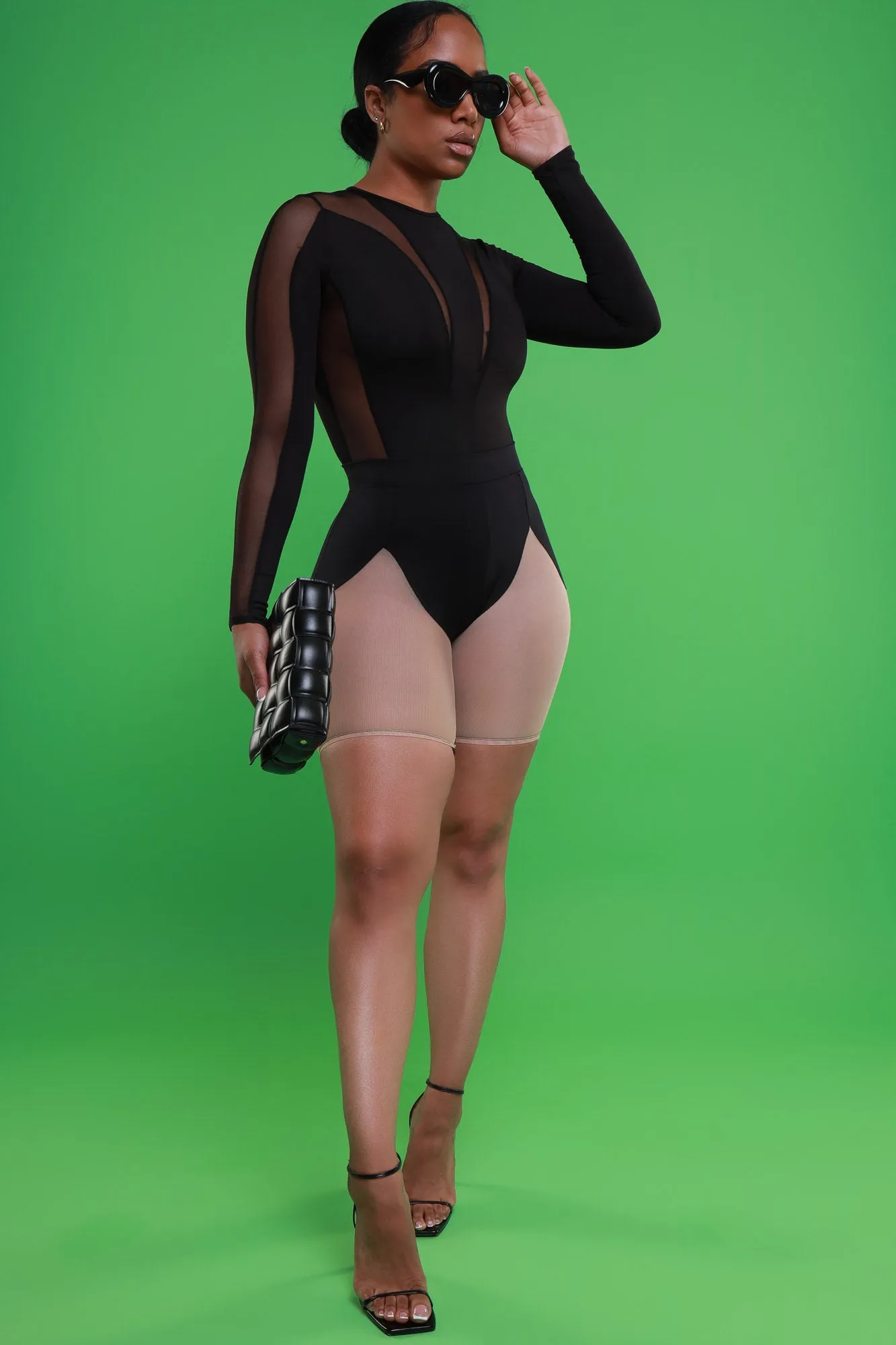 Mystery Asymmetrical Mesh Biker Shorts - Black