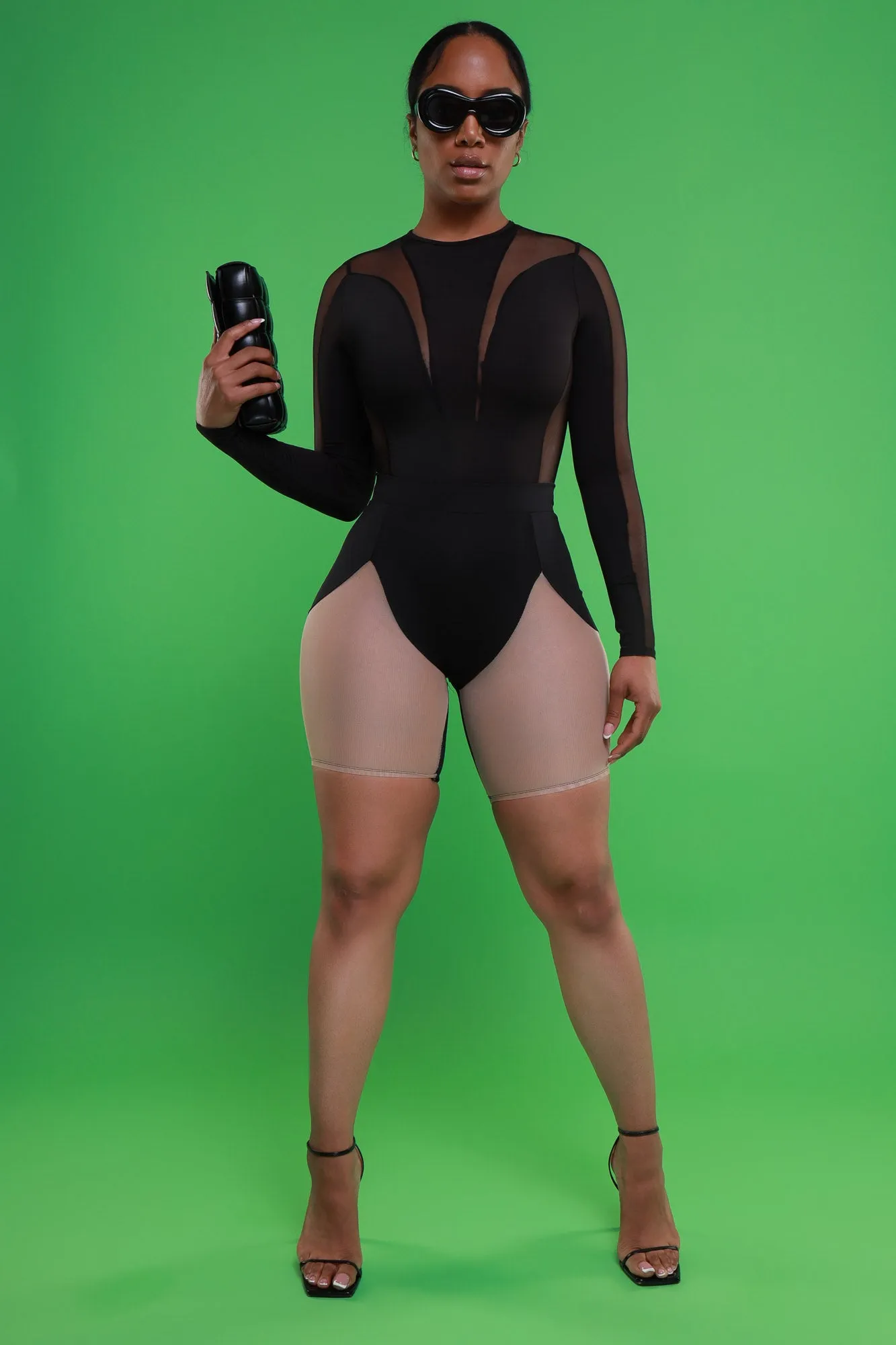 Mystery Asymmetrical Mesh Biker Shorts - Black