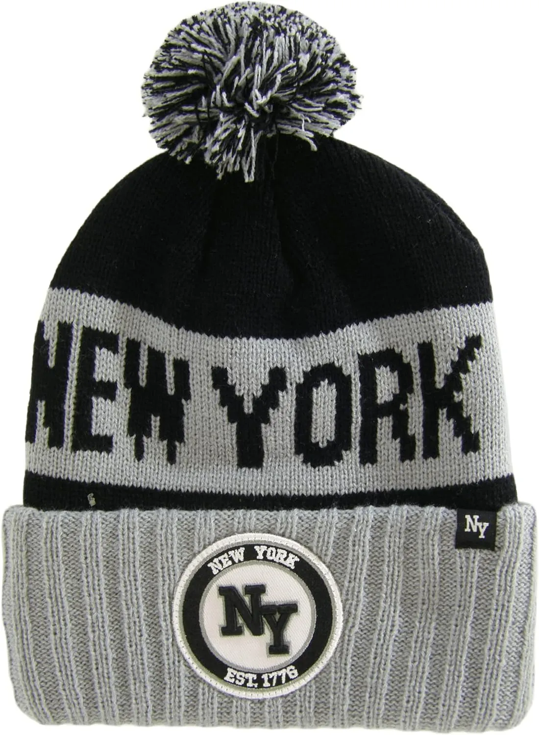 New York Ribbed Cuff Knit Winter Hat Pom Beanie