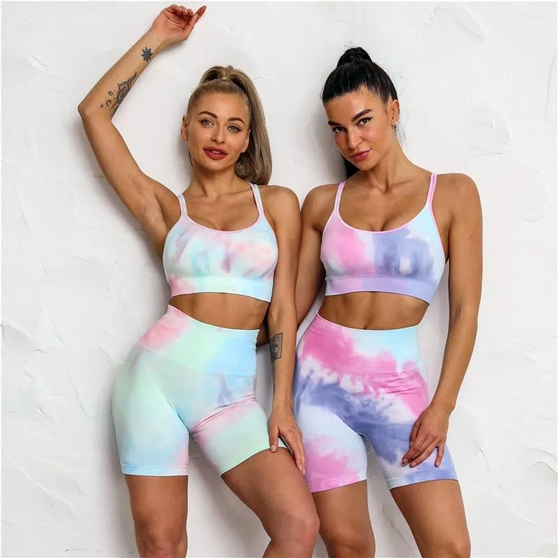 Ocean Tie-Dye Seamless Cycling Shorts & Workout Top