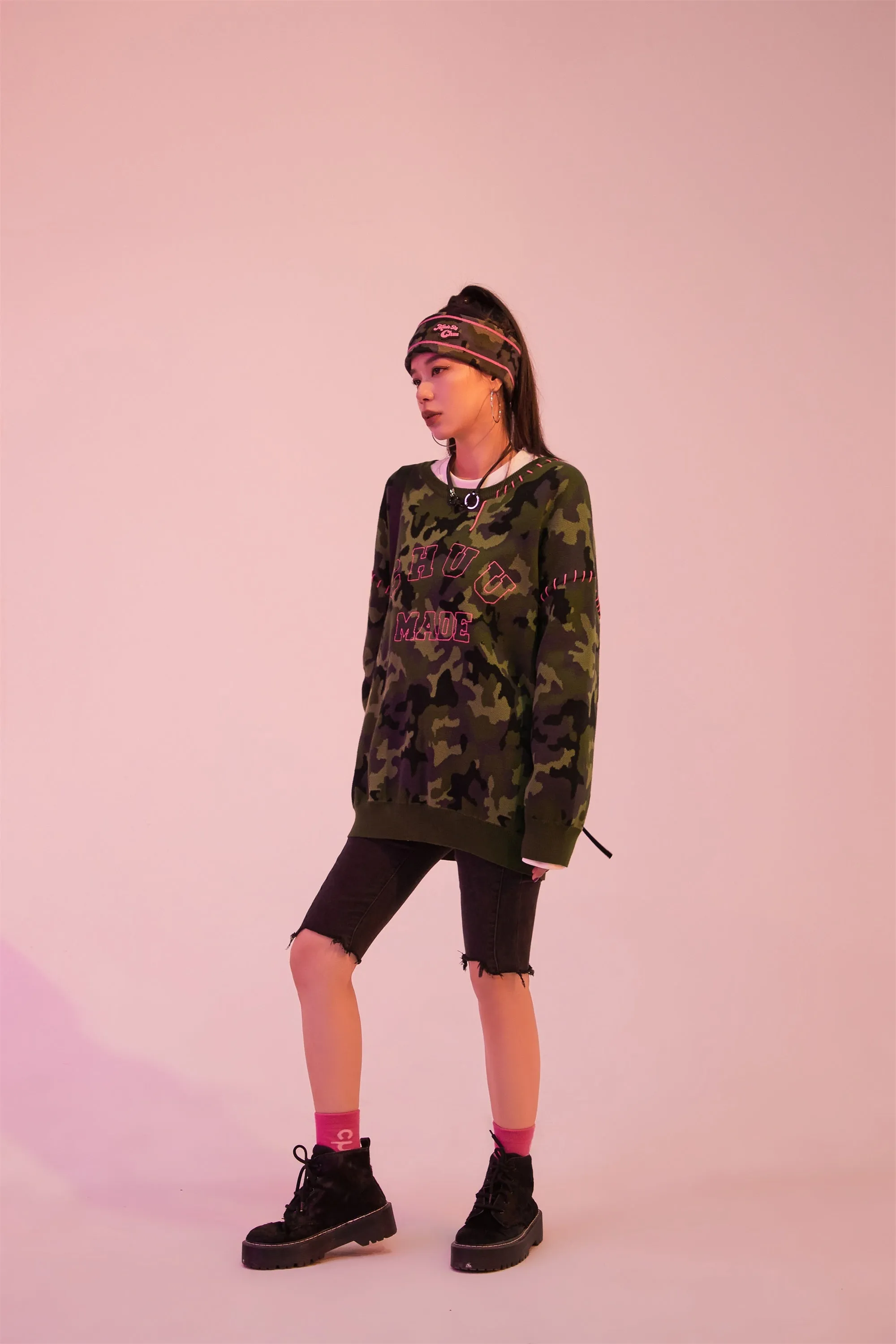 On The Right Track Hot Girl Camouflage Knit Sweatshirt
