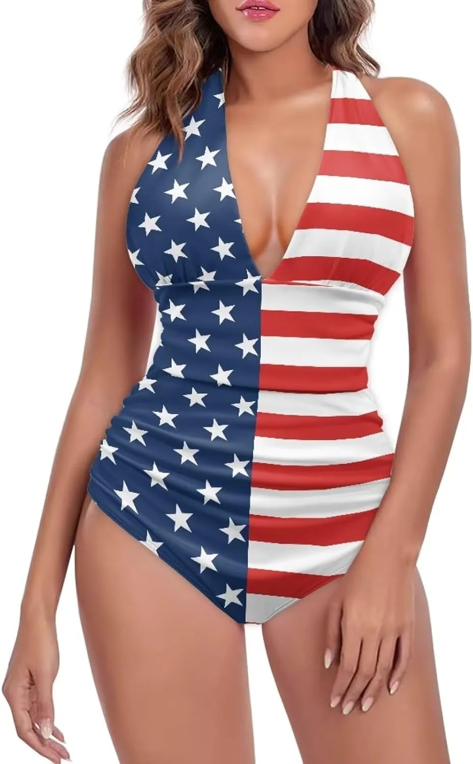 One Piece Swimsuit Women Tummy Control Bathing Suits, Unique Design Sexy Cross Back, Ruched Swimwear