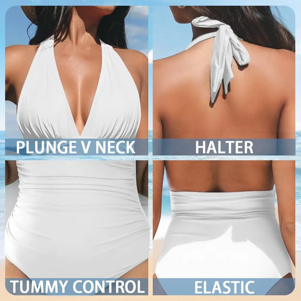 One Piece Swimsuit Women Tummy Control Bathing Suits, Unique Design Sexy Cross Back, Ruched Swimwear