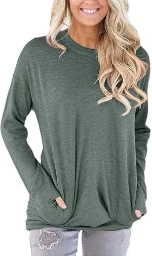 onlypuff Womens Pocket Shirts Pullover Sweatshirt Loose Fit
