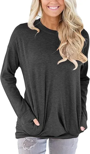onlypuff Womens Pocket Shirts Pullover Sweatshirt Loose Fit