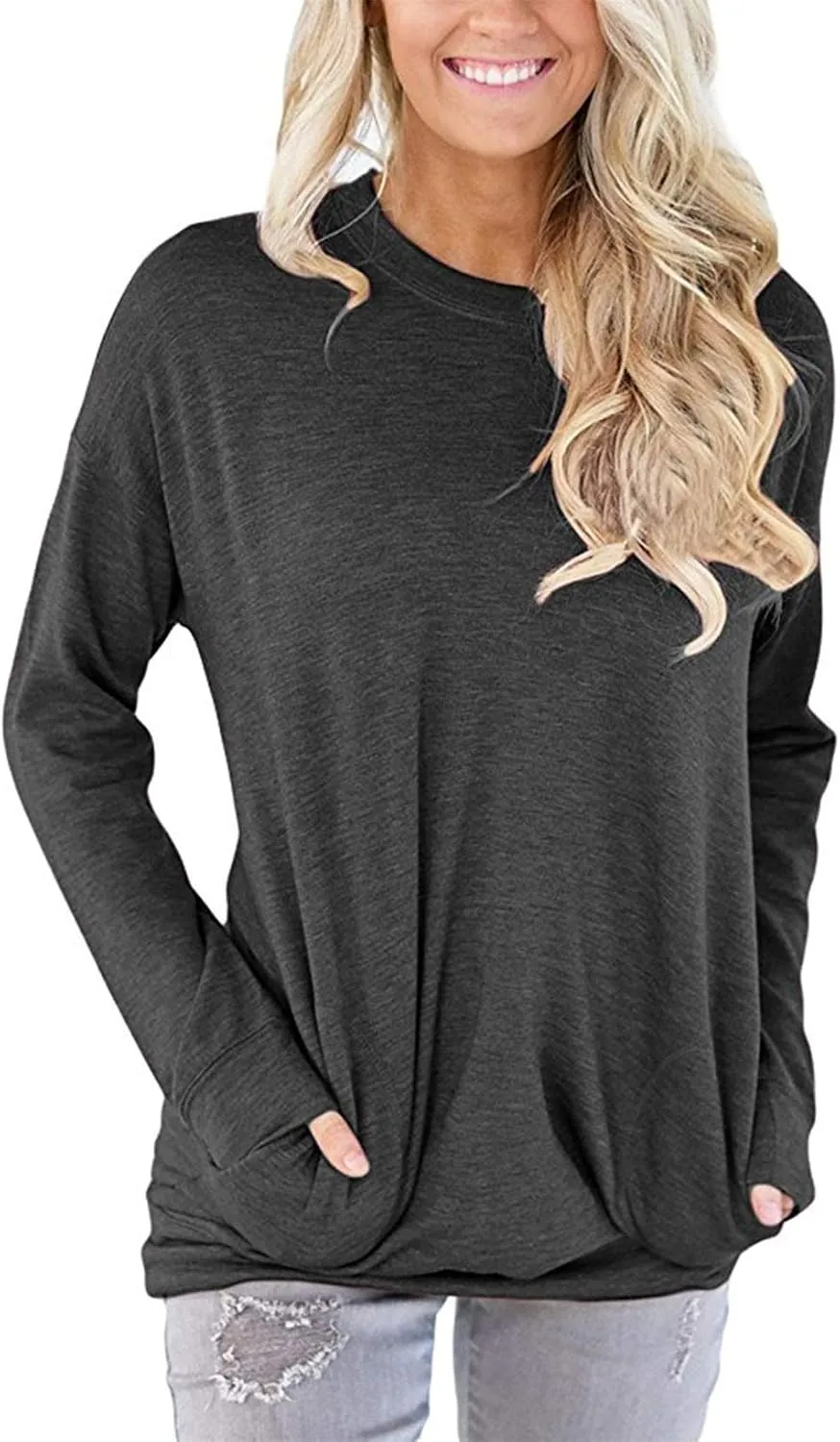 onlypuff Womens Pocket Shirts Pullover Sweatshirt Loose Fit