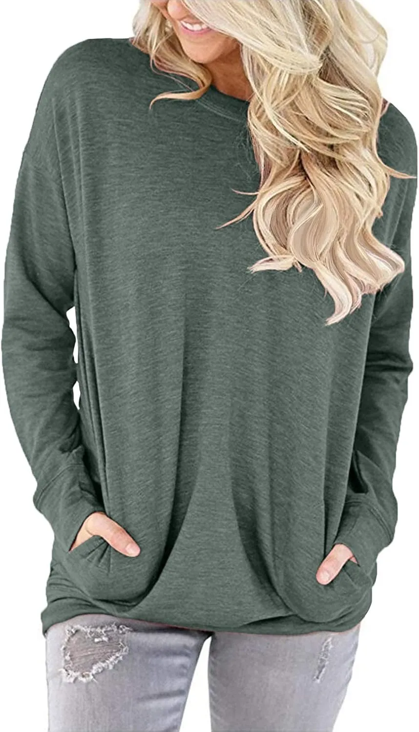 onlypuff Womens Pocket Shirts Pullover Sweatshirt Loose Fit