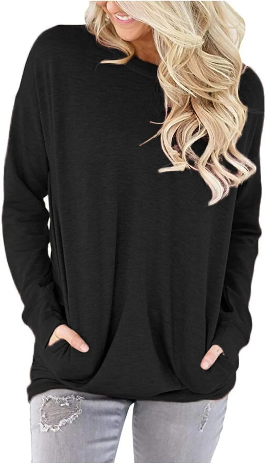 onlypuff Womens Pocket Shirts Pullover Sweatshirt Loose Fit