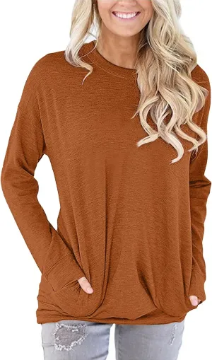onlypuff Womens Pocket Shirts Pullover Sweatshirt Loose Fit