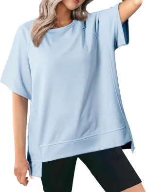 Oversized T Shirts for Women Crewneck Short Sleeve Casual Summer Tunic Tops Trendy Solid Loose Fit High Low Blouses