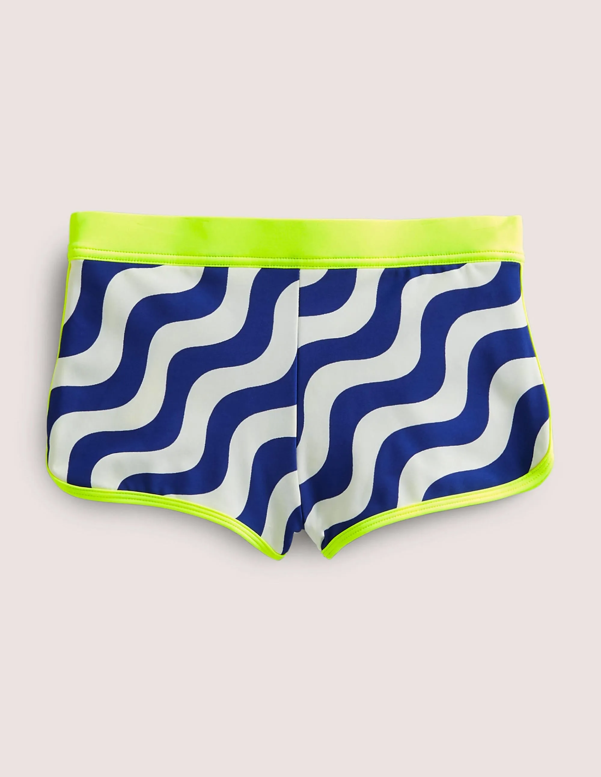 Patterned Swim Shorts-Ivory/Blue Wave