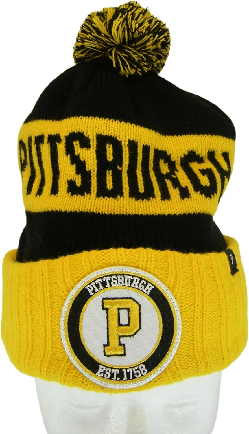 Pittsburgh City Name Ribbed Winter Knit Pom Beanie Hat