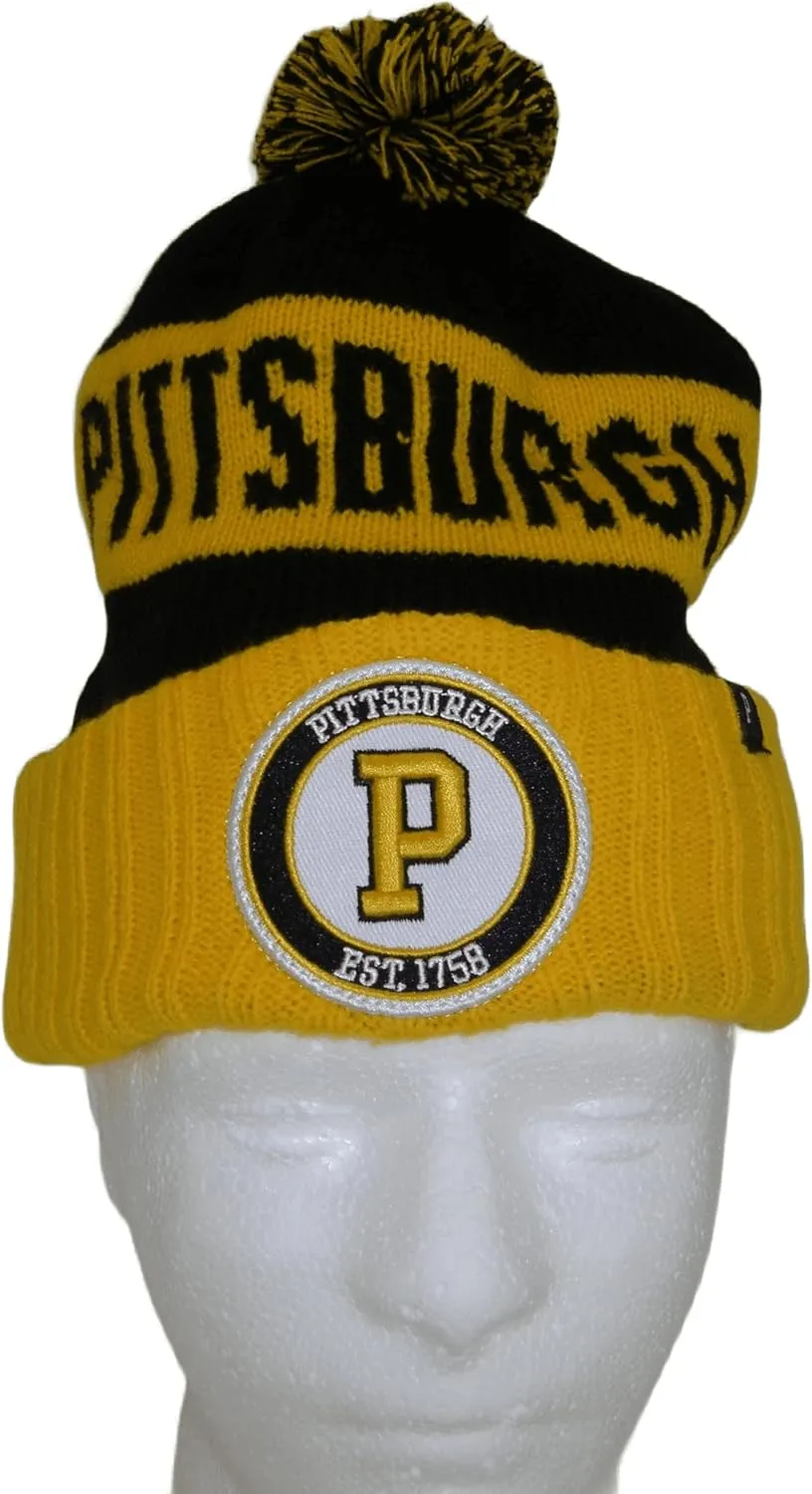 Pittsburgh City Name Ribbed Winter Knit Pom Beanie Hat