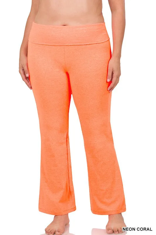 PLUS PREMIUM COTTON FOLD OVER YOGA FLARE PANTS