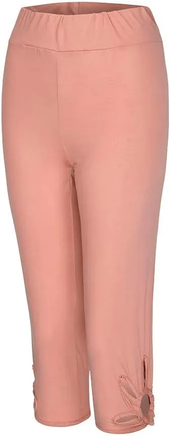 Plus Size Leggings for Women Elastic Waist Workout Yoga Pants Casual Solid Capri Pants Fashion Ladies Cropped Pants